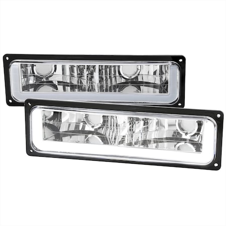 Spec-D Tuning BUMPER LIGHT WITH LED BAR CHROME HOUSING AND CLEAR LENS, 2PK LB-C1088-G3-GO